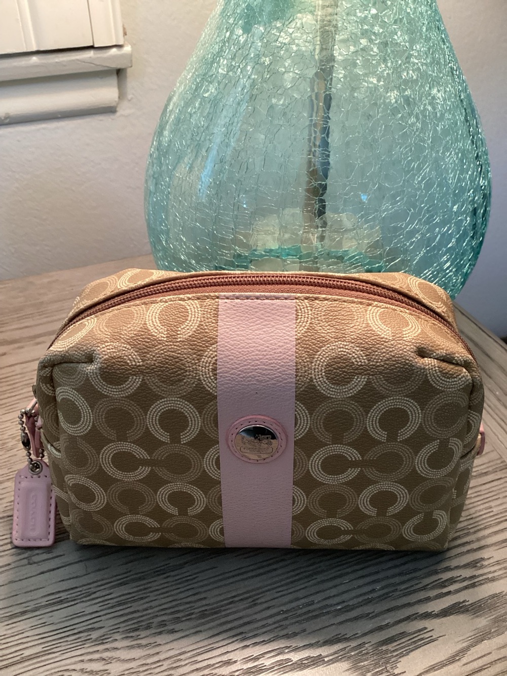 Coach Canvas Cosmetic Case with Pale Pink Trim with hangtag